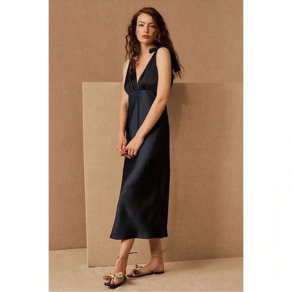 NWT Sachin & Babi Hudson Satin Midi Dress Navy Blue Womens Size 10